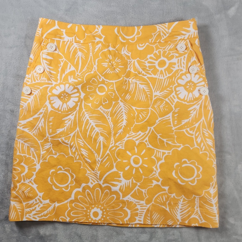 Talbots Preppy Yellow Floral Pencil Skirt 4 Bright Summer Spring Knee Length